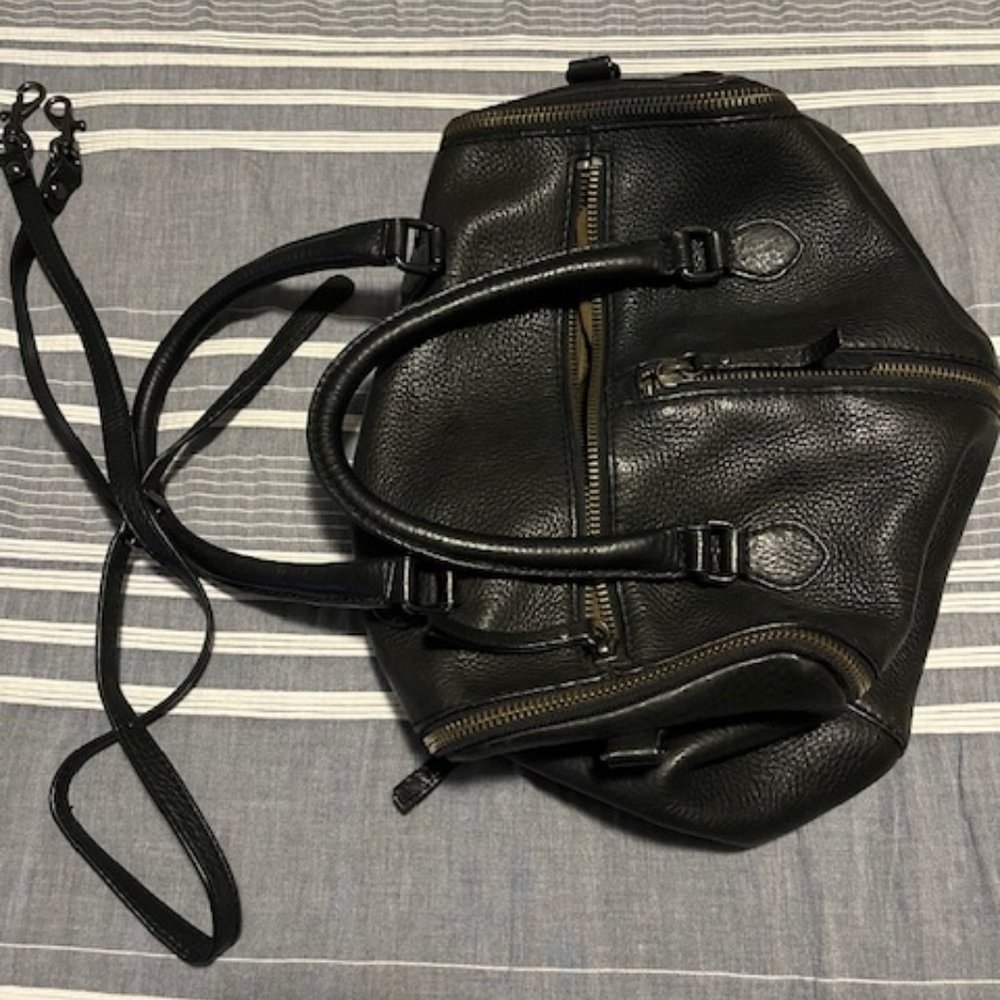 JCrew Black Pebbled Leather Duffel Style Bag